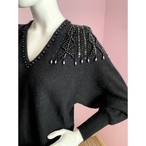 Marisa Christina Angora Pullover VTG 90s Beaded Lambswool Sweater SMALL Black